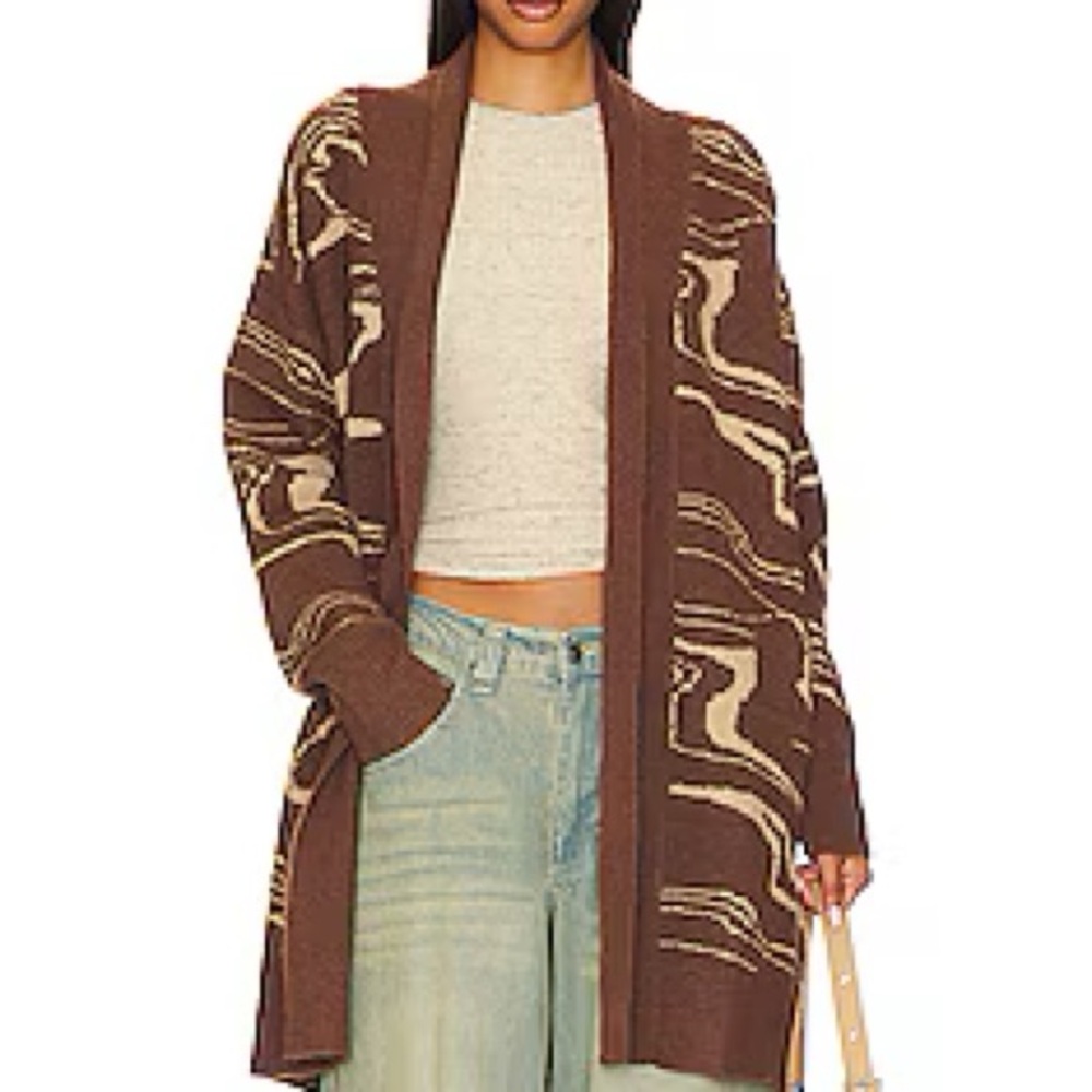 ASTR THE LABEL Vada Cardigan Longline Brown Swirl Wool‎ Blend Size Large
